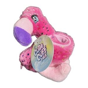 Cutie Cuff Buddies FLAMINGO Plush Slap Band Bracelet With Rainbow Metallic Fur